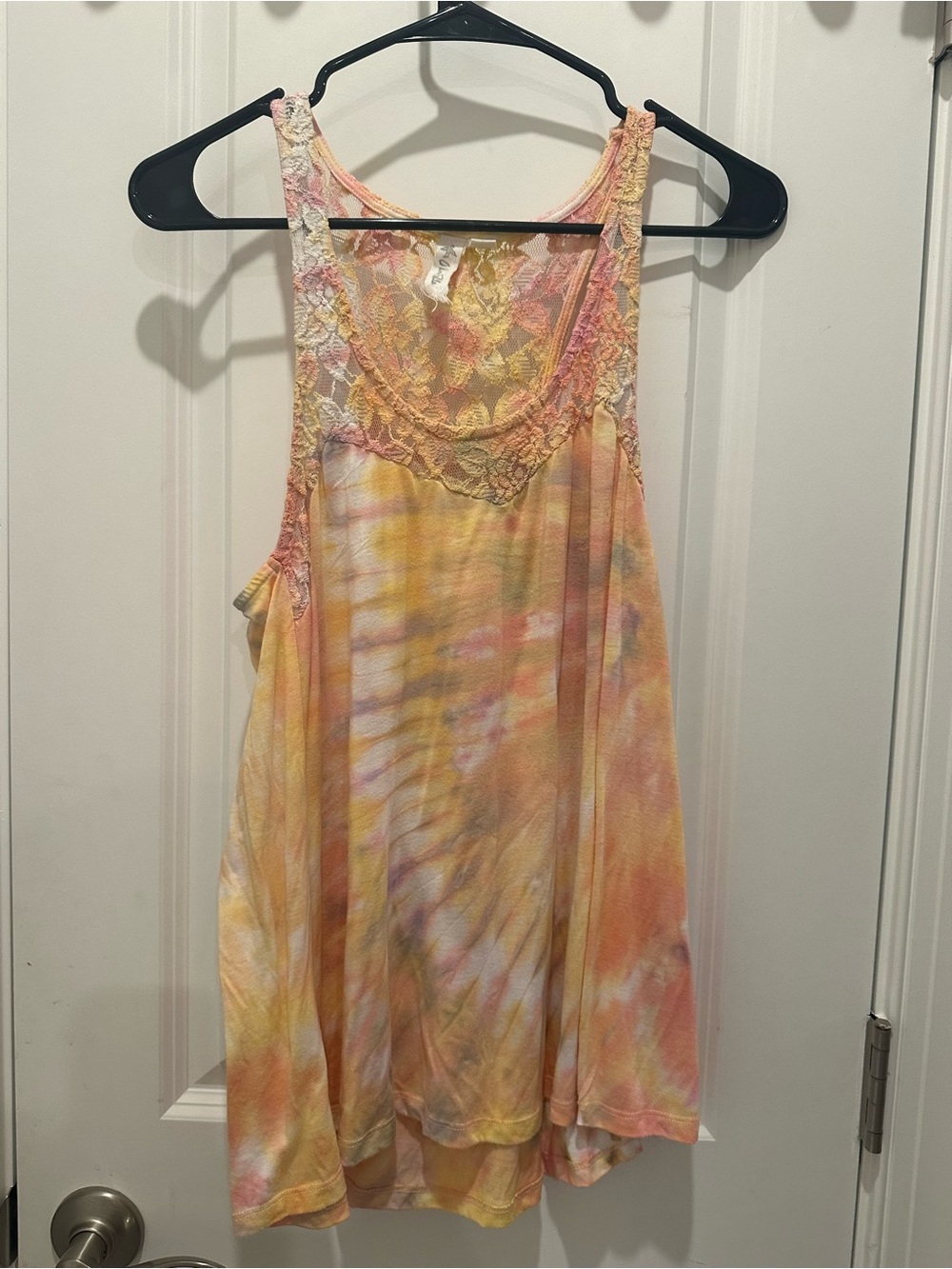 Kensie Lace-Trim Tie-Dye Tank Top - Yellow Pink Peach